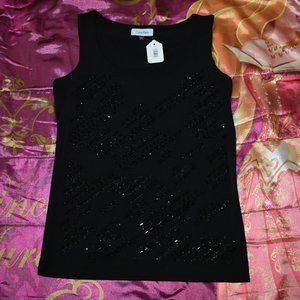 NEW calvin klein black beads rhinestone studs Bling Tank Top T-SHIRT Size XS / S
